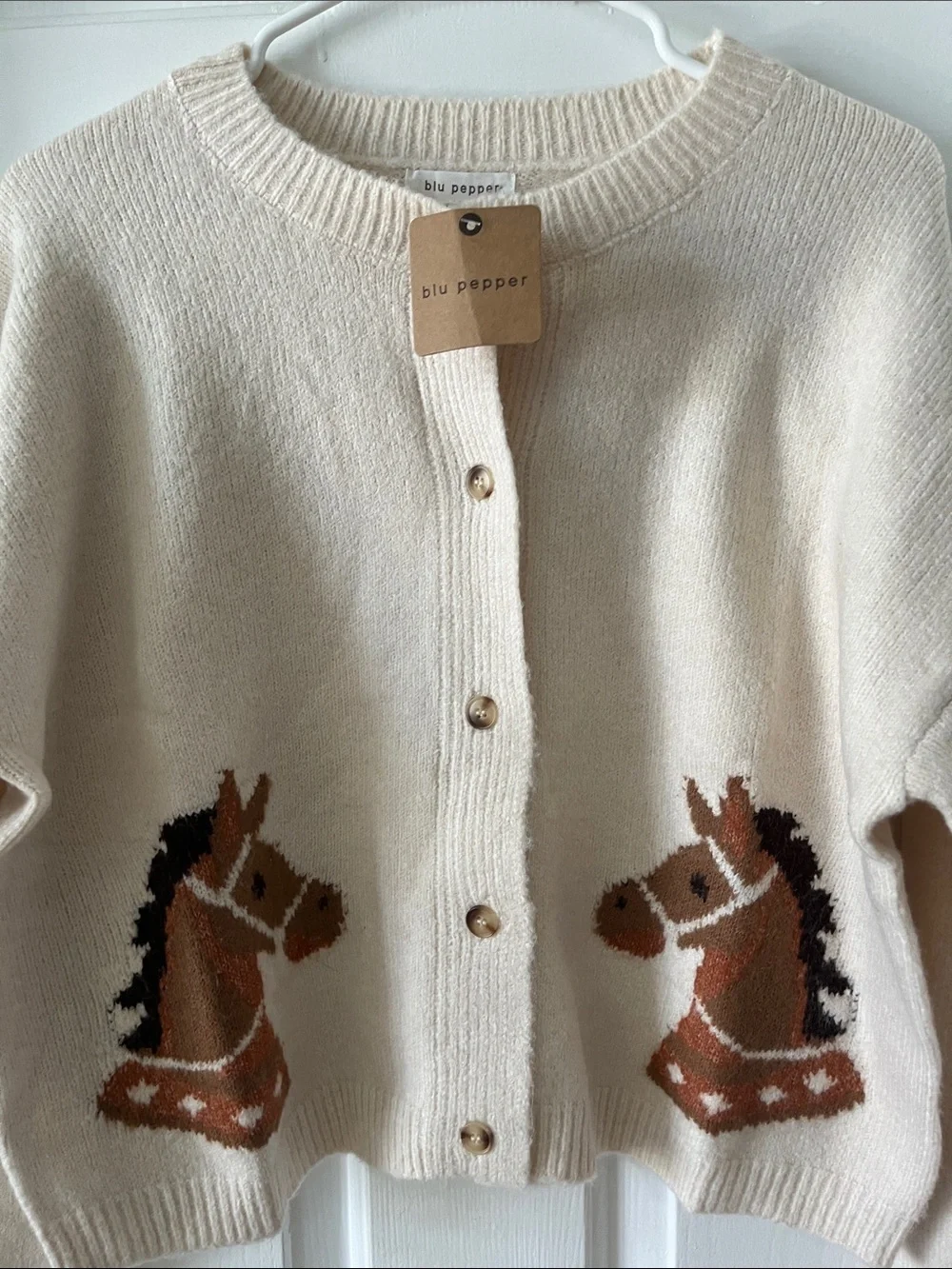 Blu Pepper Cream Cardigan with Brown Horse Intarsia - Picture 4 of 5